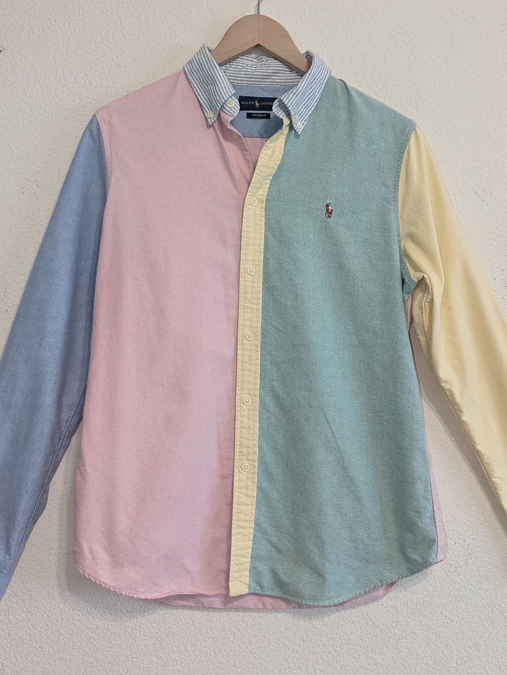 Ralph Lauren Shirt womens Lg Multicolor Colorblock Button Down Long Sleeve Pony.